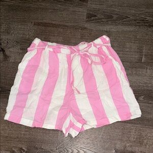 Pink and White Striped Linen Shorts